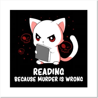 Dark Humor Hilarious Cute Cat Reading Book Sarcasm Posters and Art